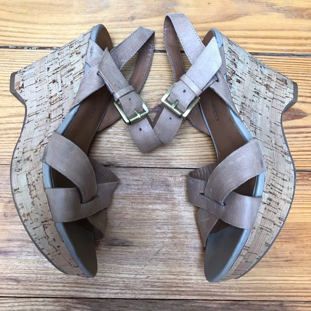 Franco Sarto Leather Cork Platform Wedge Sandals, EUC, 7 - Picture 2 of 14